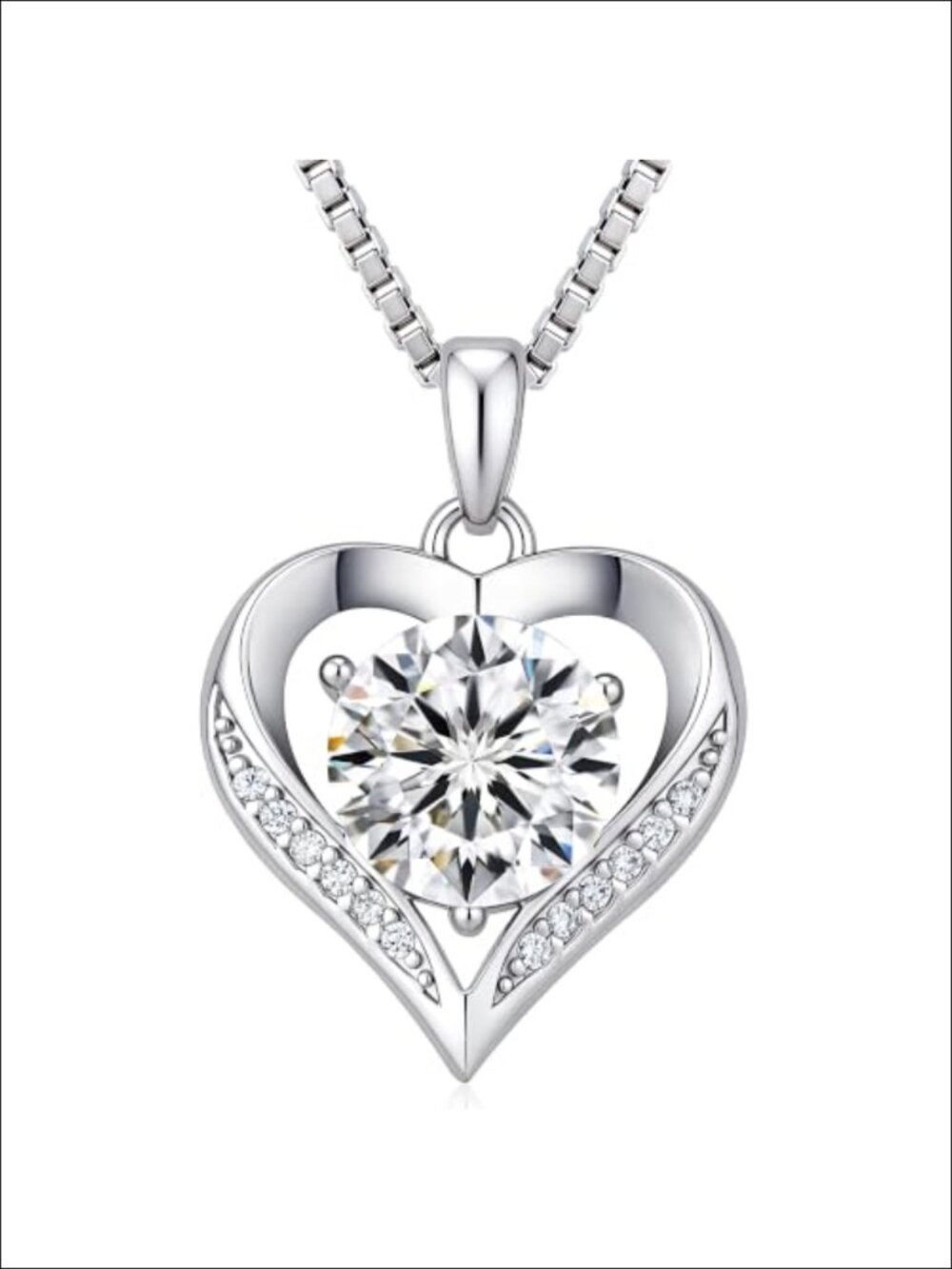 Sterling Silver Heart Moissanite Pendant Necklace Women 1 Carat 18-20 Inch
